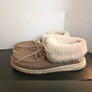 Hey Dude Womens Wendy Fold Cozy Bootie Size 9 Nut Fur Cuff Winter Cabin